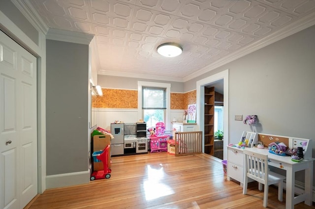 272 County St, Seekonk, MA 02771 - game room with an ornate ceiling, light wood-type flooring, and a wainscoted wall