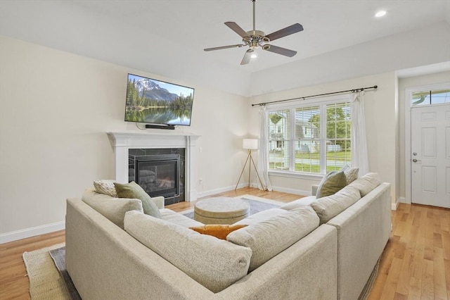 80 Edgemere Ave Unit 80, Northbridge, MA 01588 - living room with light wood-type flooring, ceiling fan, a high end fireplace, and recessed lighting