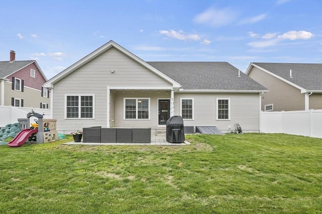 80 Edgemere Ave Unit 80, Northbridge, MA 01588 - rear view of property featuring an outdoor living space, a fenced backyard, a patio, and a playground
