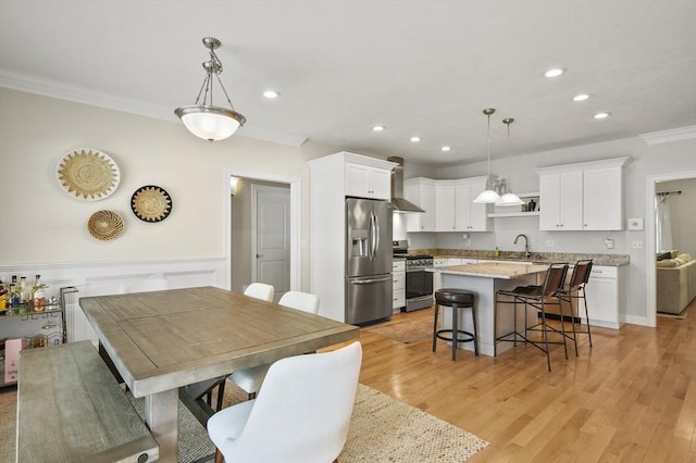 80 Edgemere Ave Unit 80, Northbridge, MA 01588 - dining room featuring crown molding, recessed lighting, and light wood-type flooring