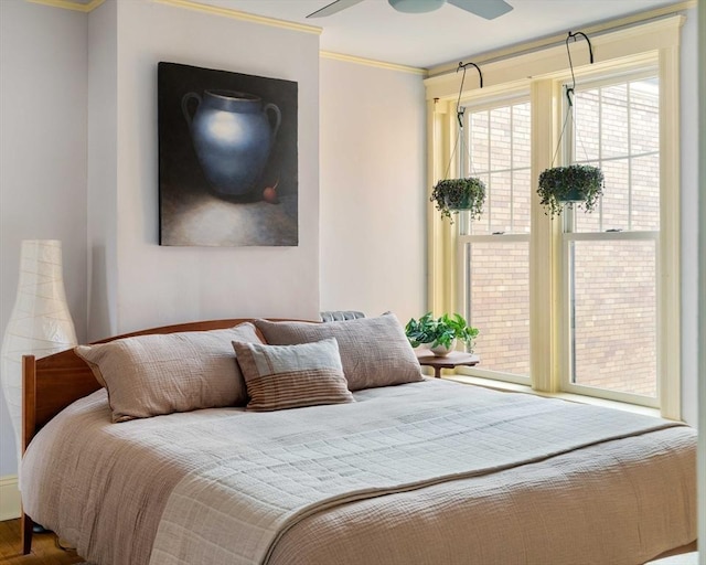 3 Newport Rd Unit 8, Cambridge, MA 02140 - bedroom featuring ornamental molding, wood finished floors, and a ceiling fan