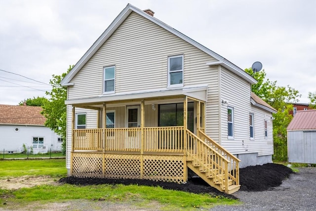 158 Spruce St, Winchendon, MA 01475 - back of house featuring covered porch, a chimney, stairs, and an outdoor structure