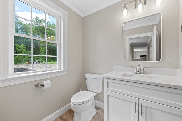 233 W Mountain St, Worcester, MA 01606 - half bathroom with toilet, healthy amount of natural light, baseboards, wood finished floors, and ornamental molding