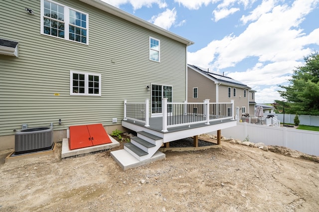 233 W Mountain St, Worcester, MA 01606 - rear view of property featuring central air condition unit and a wooden deck