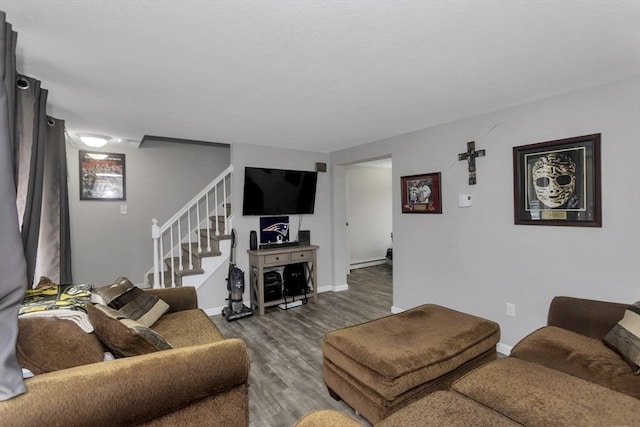 340 Dale St Unit A, Chicopee, MA 01020 - living area with stairs, baseboards, and wood finished floors
