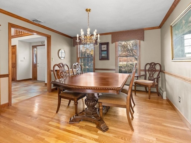 dining area with visible vents, a healthy amount of sunlight, and light wood-type flooring