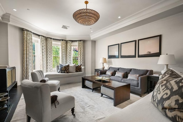 15 Marlborough St Unit 3, Boston, MA 02116 - living area with crown molding, recessed lighting, wood finished floors, and a tray ceiling