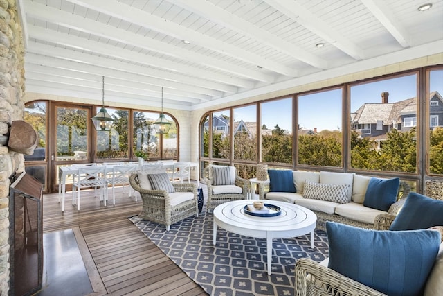 sunroom / solarium with beam ceiling