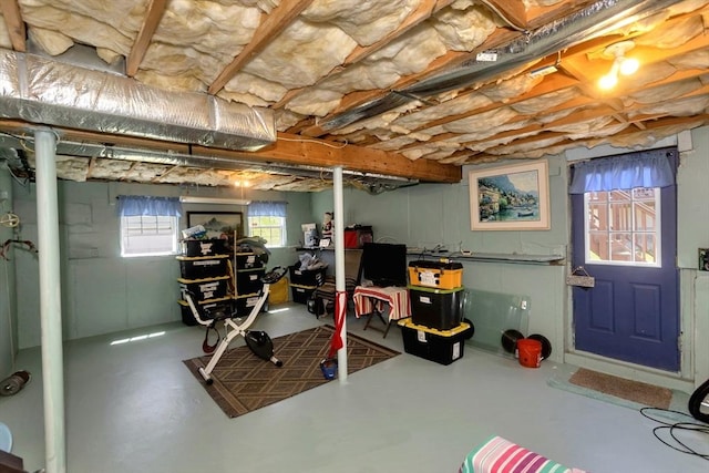 basement featuring a desk