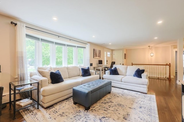 134 W Bacon St, Plainville, MA 02762 - living area featuring wood finished floors and recessed lighting