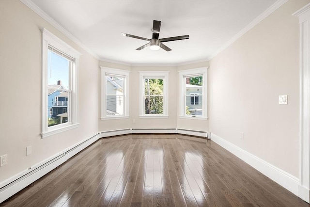 21 Searle Ave Unit 2, Brookline, MA 02445 - spare room featuring dark wood-type flooring, plenty of natural light, a baseboard radiator, and ornamental molding