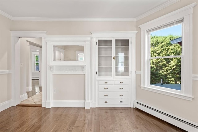 21 Searle Ave Unit 2, Brookline, MA 02445 - interior space with a baseboard radiator, wood finished floors, and crown molding