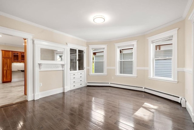 21 Searle Ave Unit 2, Brookline, MA 02445 - unfurnished bedroom with baseboard heating, wood finished floors, ornamental molding, and baseboards