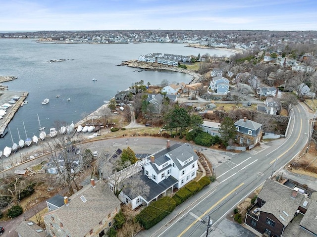 drone / aerial view featuring a water view