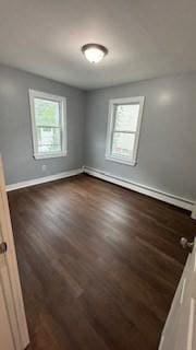 15 York St, Haverhill, MA 01830 - unfurnished room featuring dark wood-style floors, a baseboard radiator, and baseboards