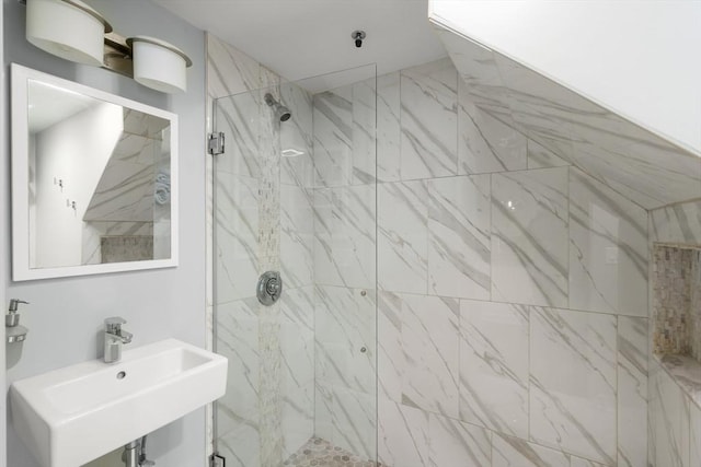 114 Tudor St, Boston, MA 02127 - bathroom featuring a sink and a marble finish shower