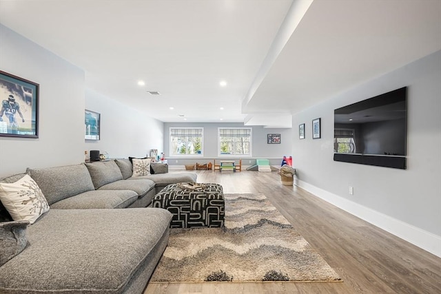 living room with hardwood / wood-style floors