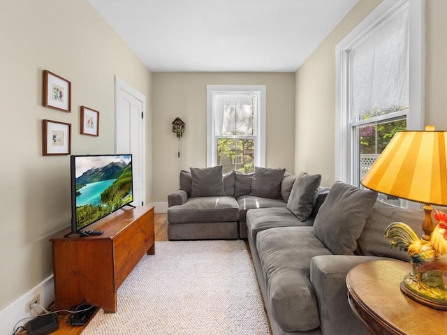 living room featuring baseboards
