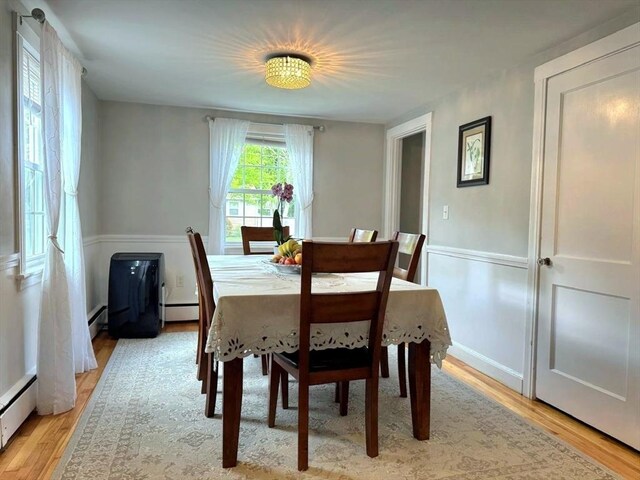 103 Sycamore St, Holbrook, MA 02343 - dining area featuring light wood finished floors, a baseboard radiator, and baseboard heating