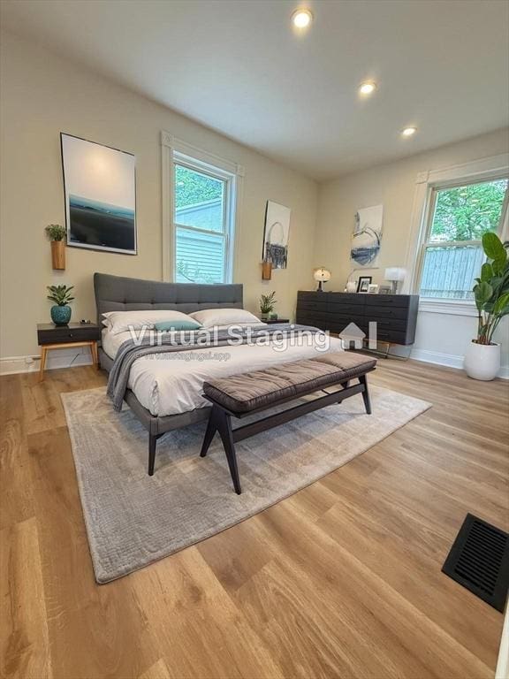 76 Garfield St, Quincy, MA 02169 - bedroom featuring baseboards, light wood-type flooring, and recessed lighting