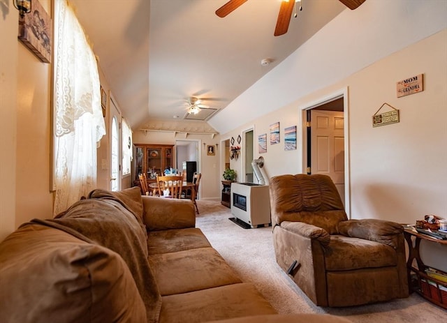 23 Mohawk St, Bellingham, MA 02019 - living area featuring ceiling fan, vaulted ceiling, and light carpet