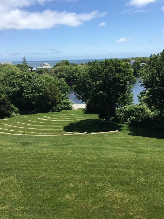 view of community with a lawn and a water view