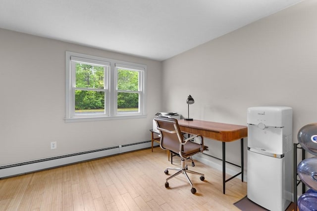13 Shagbark Rd, Sandwich, MA 02644 - office area with a baseboard radiator and wood finished floors
