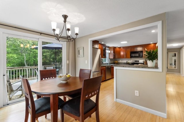 13 Shagbark Rd, Sandwich, MA 02644 - dining room with a chandelier, light wood-style floors, baseboards, and recessed lighting