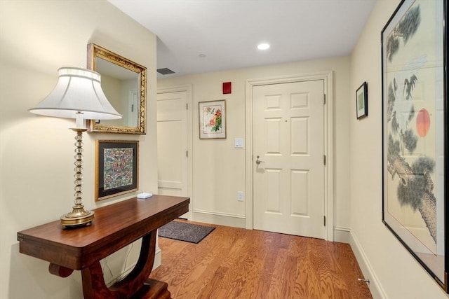 foyer with wood-type flooring