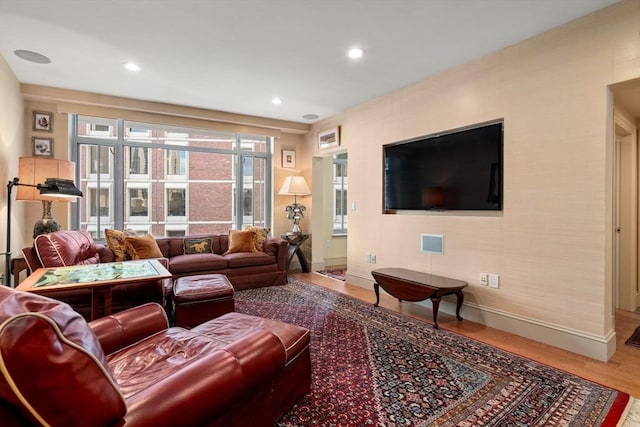 living room with wood-type flooring