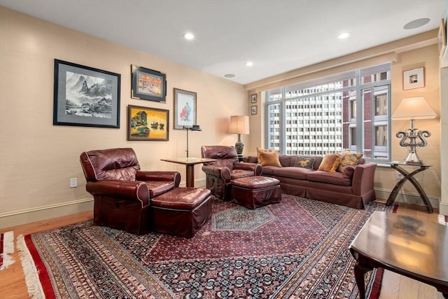 living room with hardwood / wood-style flooring