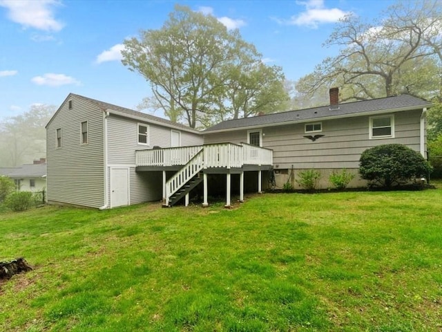189 Brigham Hill Rd, Grafton, MA 01536 - rear view of property with a deck, a lawn, a chimney, and stairway