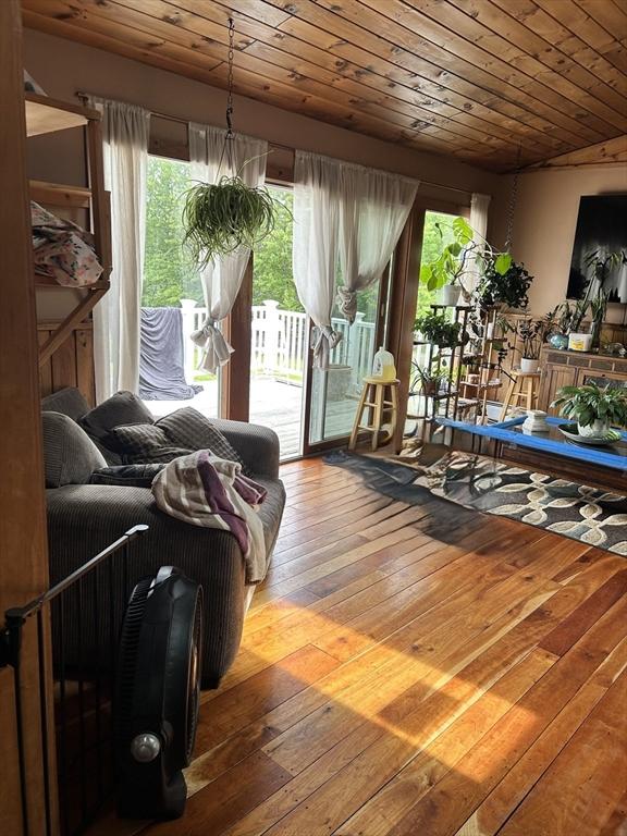 554 Main St, Becket, MA 01223 - living area with hardwood / wood-style floors and wooden ceiling