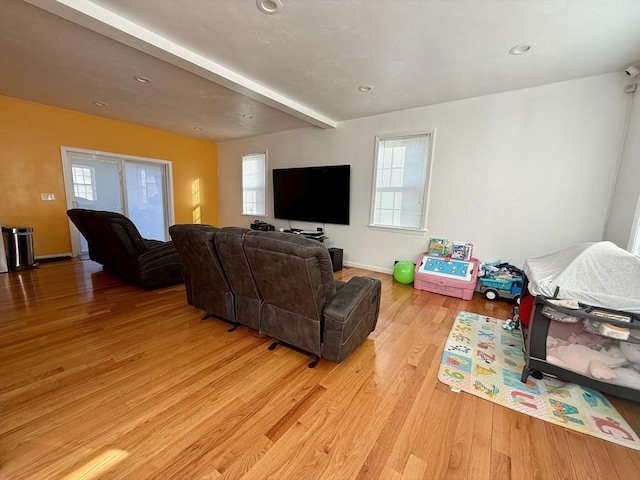 99 Dudley Rd, Oxford, MA 01540 - living area with light wood-style flooring, healthy amount of natural light, recessed lighting, baseboards, and beam ceiling