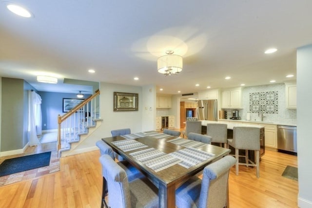 15 Bailin Dr, Worcester, MA 01604 - dining room featuring stairs, light wood finished floors, recessed lighting, a chandelier, and baseboards