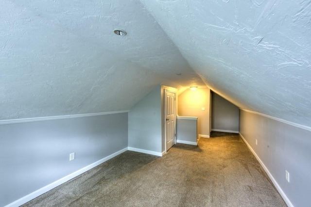 15 Bailin Dr, Worcester, MA 01604 - additional living space featuring a textured ceiling, carpet floors, vaulted ceiling, and baseboards