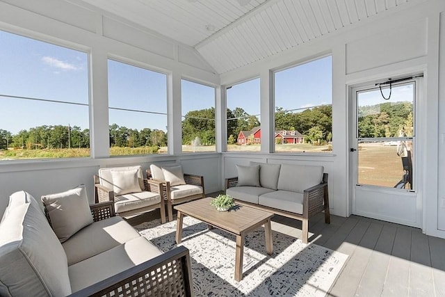 sunroom / solarium with wood ceiling