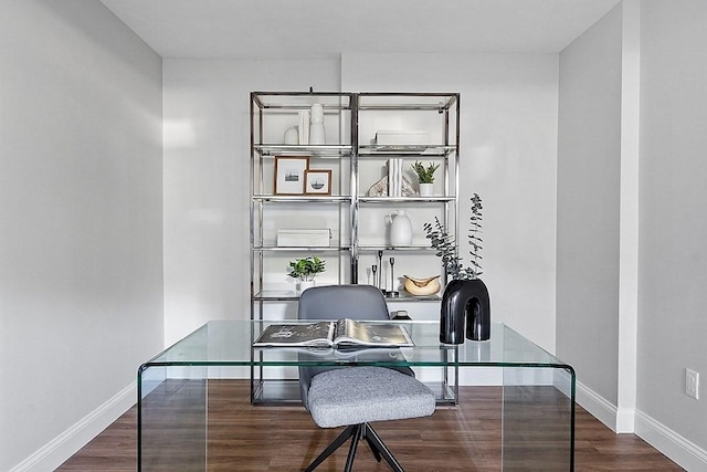 office area with dark hardwood / wood-style floors