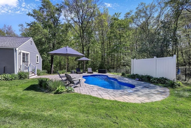 view of swimming pool with a patio area