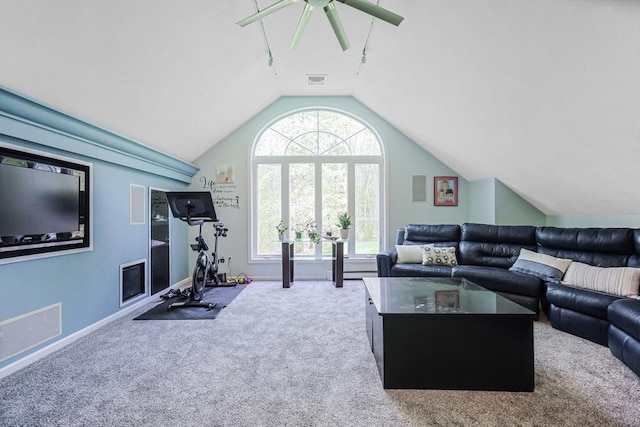 8 Rock Rd, Attleboro, MA 02703 - carpeted living room with ceiling fan, lofted ceiling, and baseboards