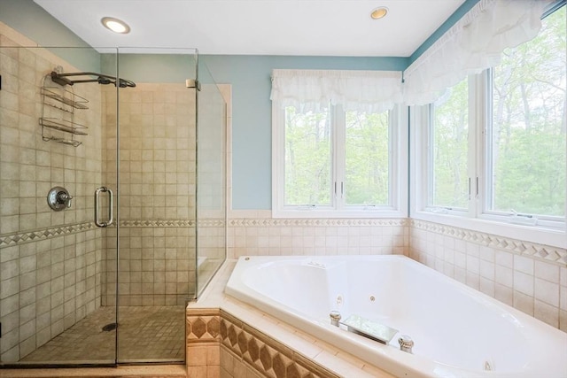 8 Rock Rd, Attleboro, MA 02703 - full bathroom with a stall shower, a tub with jets, and recessed lighting