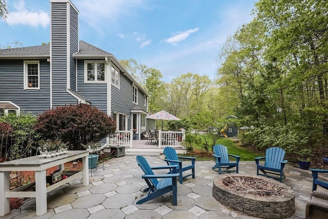 8 Rock Rd, Attleboro, MA 02703 - view of patio with a fire pit, a deck, and outdoor dining space