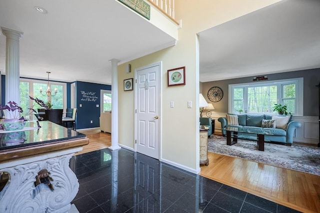 8 Rock Rd, Attleboro, MA 02703 - entryway featuring decorative columns, granite floors, healthy amount of natural light, baseboards, and recessed lighting