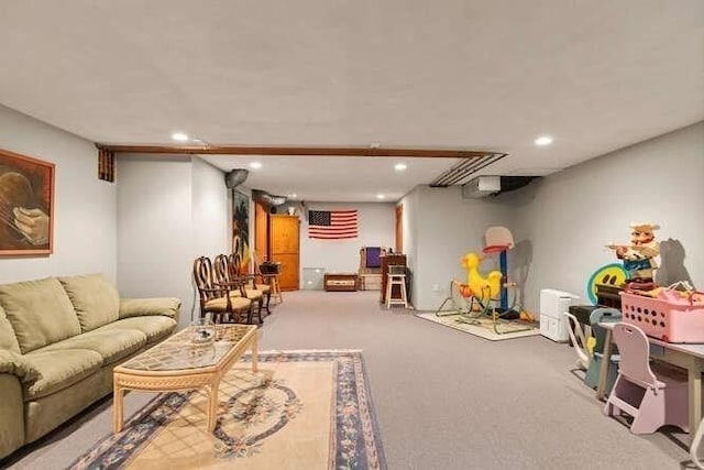 interior space with carpet floors and recessed lighting