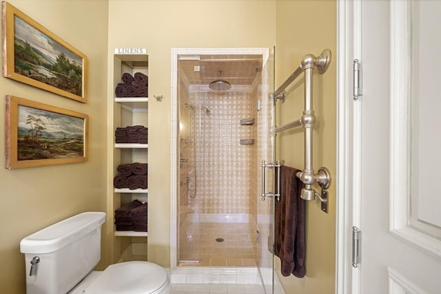 357-359 Beacon St Unit 4, Boston, MA 02116 - full bath featuring toilet, a shower stall, and built in shelves