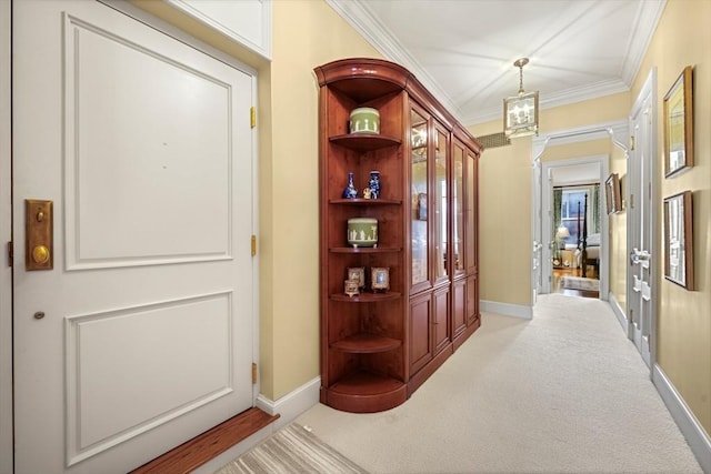357-359 Beacon St Unit 4, Boston, MA 02116 - corridor featuring ornamental molding, light carpet, and baseboards