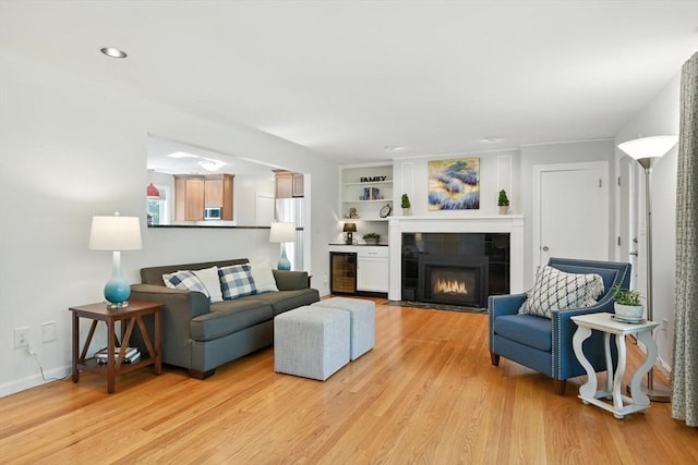 9 E Colonial Rd, Wilbraham, MA 01095 - living room with light wood-type flooring, a fireplace, and built in shelves