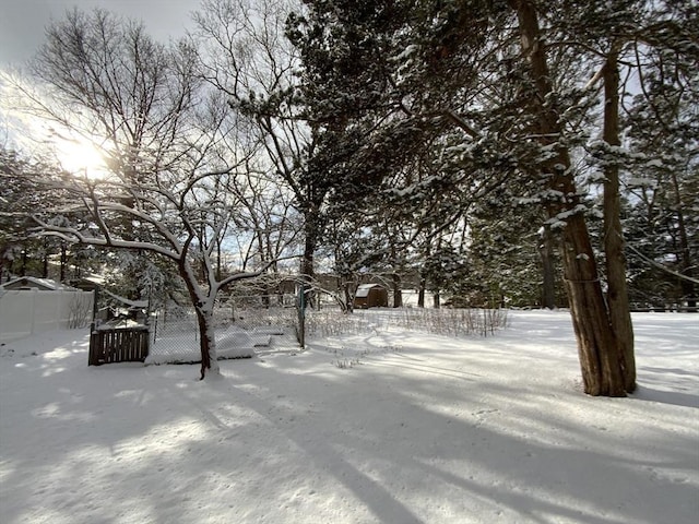 view of yard layered in snow