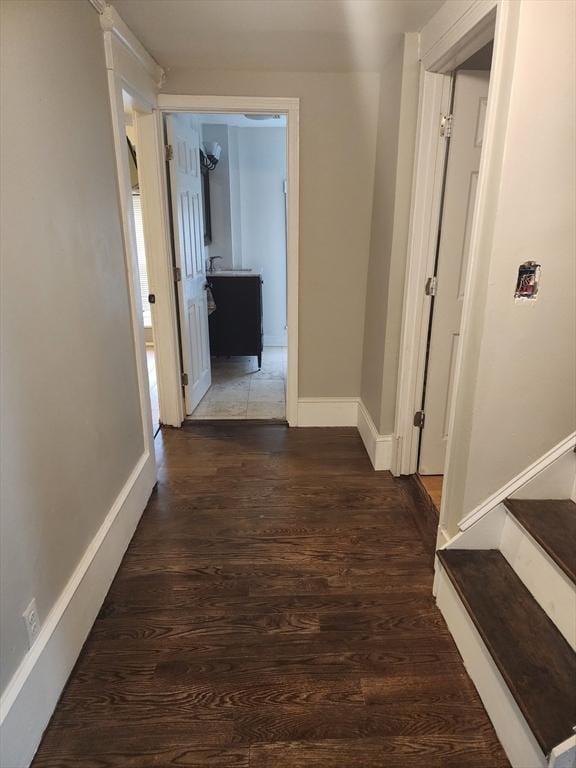 6 Pond St, Avon, MA 02322 - corridor with baseboards, stairway, and wood finished floors