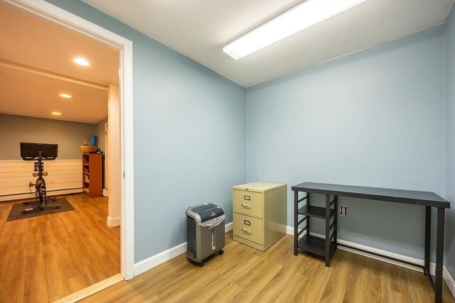 495 Creek St, Wrentham, MA 02093 - unfurnished office featuring light wood-type flooring, recessed lighting, baseboards, and vaulted ceiling